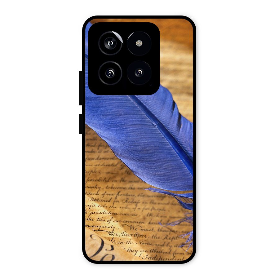 Beautiful Blue Feather Metal Back Case for Xiaomi 14