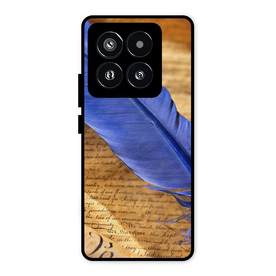Beautiful Blue Feather Metal Back Case for Xiaomi 14 Pro