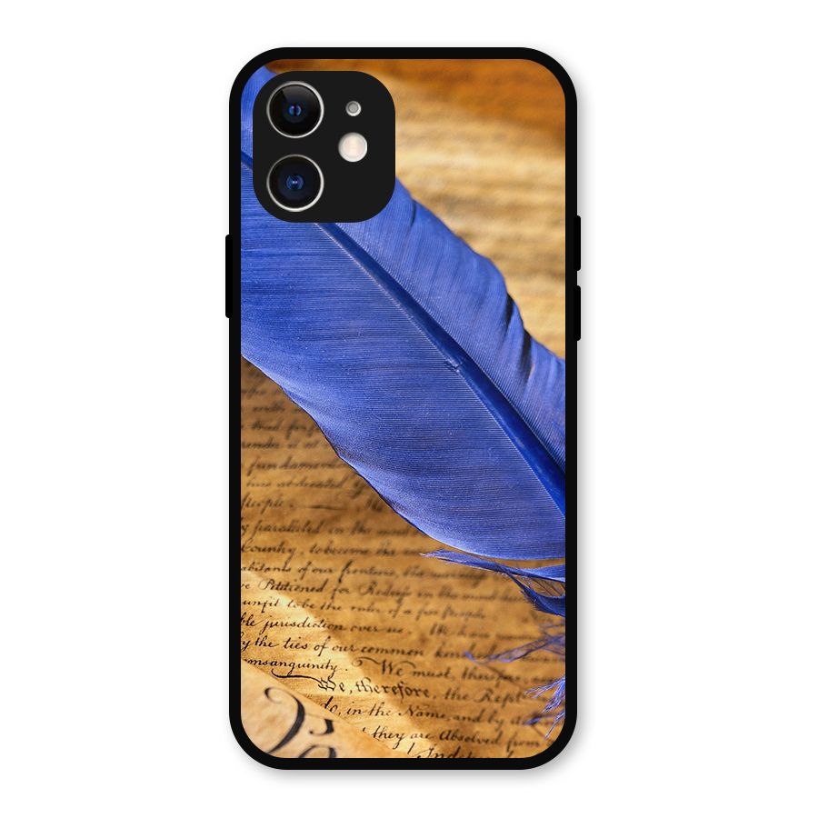 Beautiful Blue Feather Metal Back Case for iPhone 12