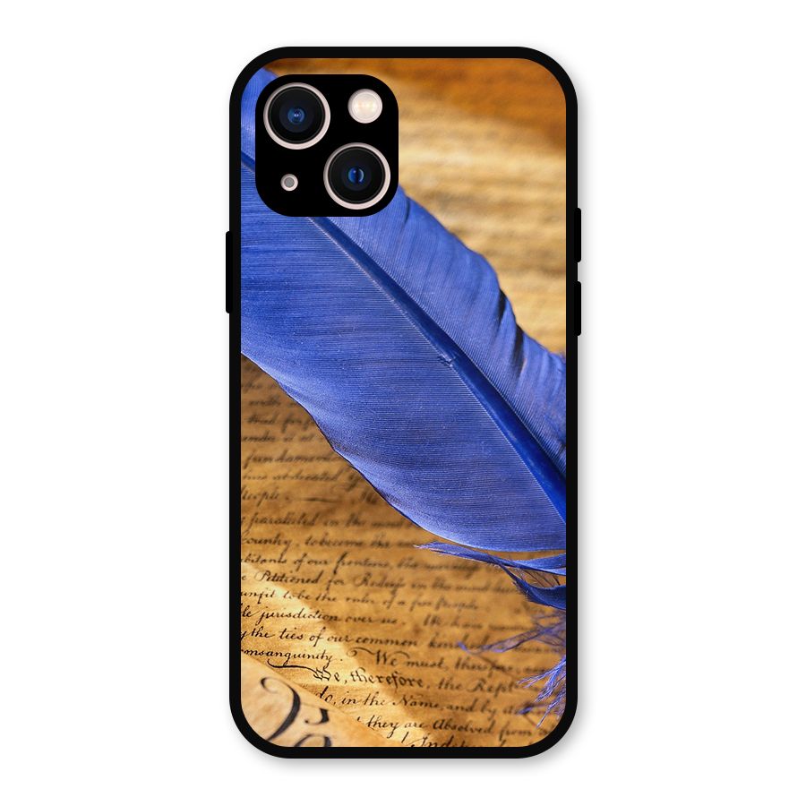 Beautiful Blue Feather Metal Back Case for iPhone 13