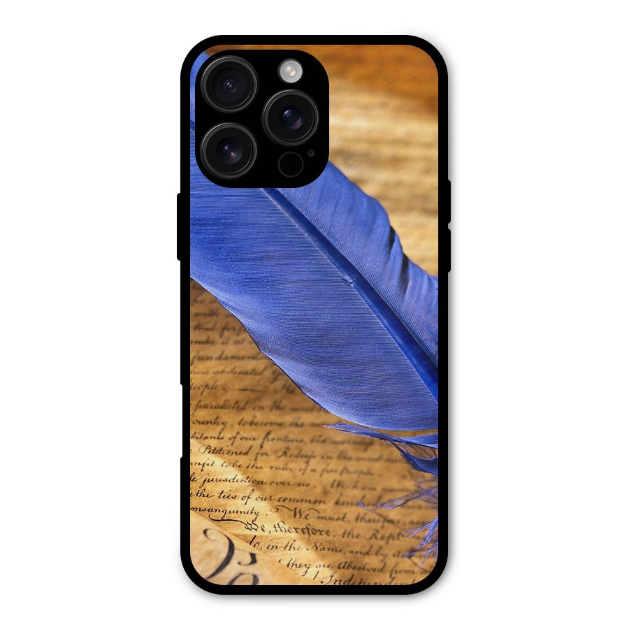Beautiful Blue Feather Metal Back Case for iPhone 16 Pro Max