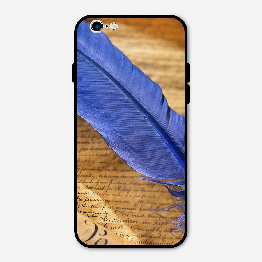 Beautiful Blue Feather Metal Back Case for iPhone 6 6s