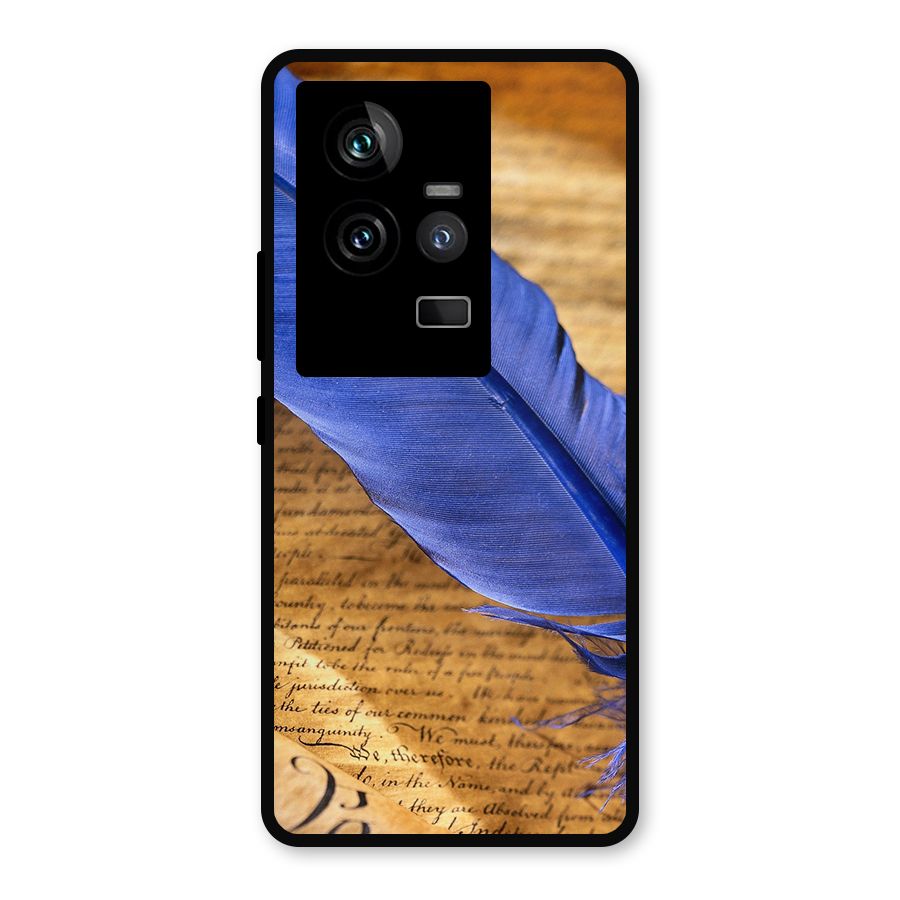 Beautiful Blue Feather Metal Back Case for iQOO 11 5G