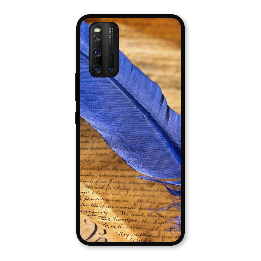 Beautiful Blue Feather Metal Back Case for iQOO 3