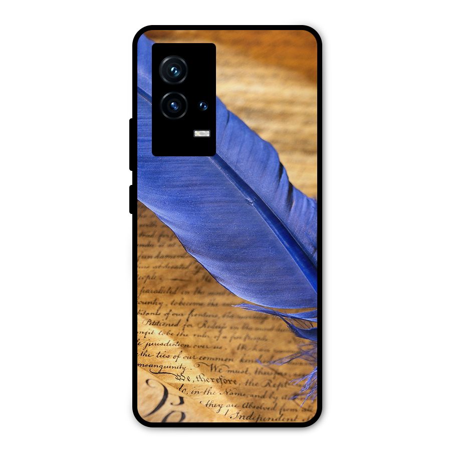 Beautiful Blue Feather Metal Back Case for iQOO 9 5G
