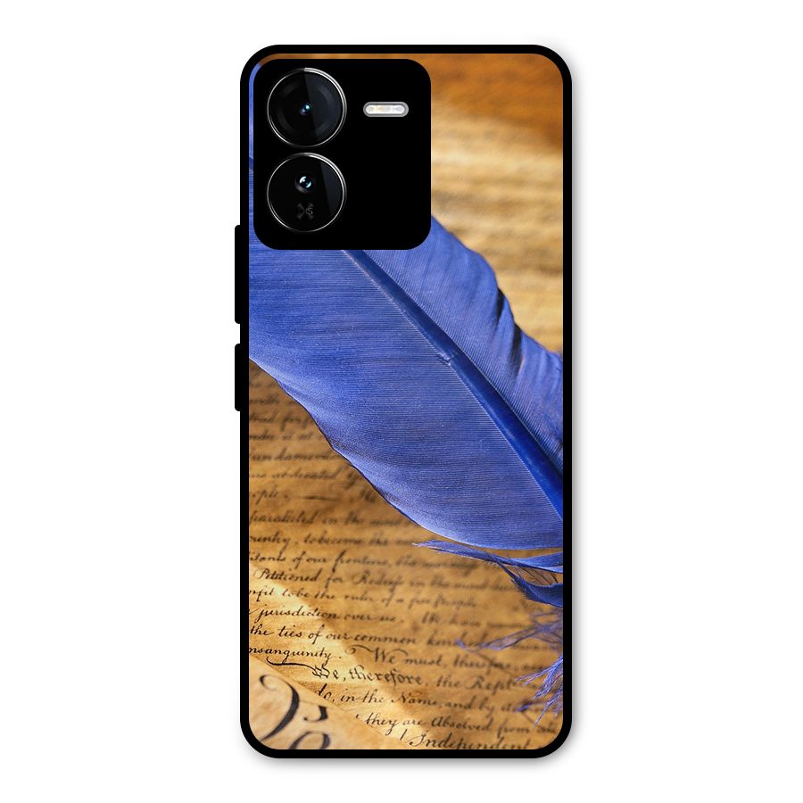 Beautiful Blue Feather Metal Back Case for iQOO Z9