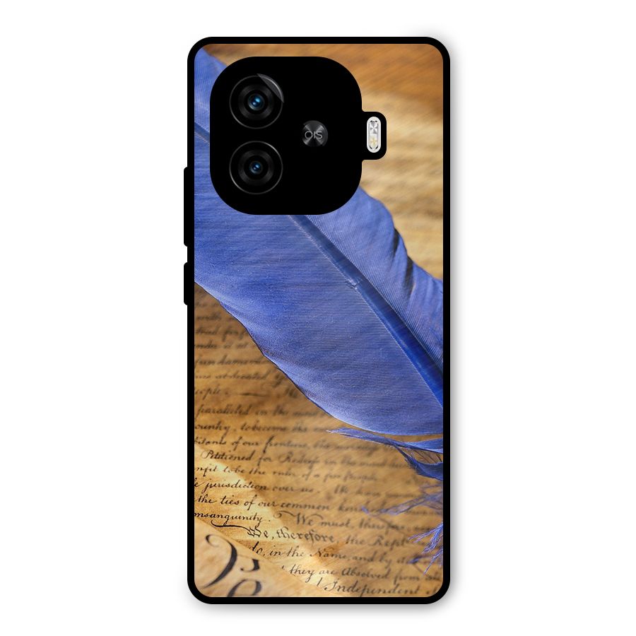 Beautiful Blue Feather Metal Back Case for iQOO Z9 Turbo