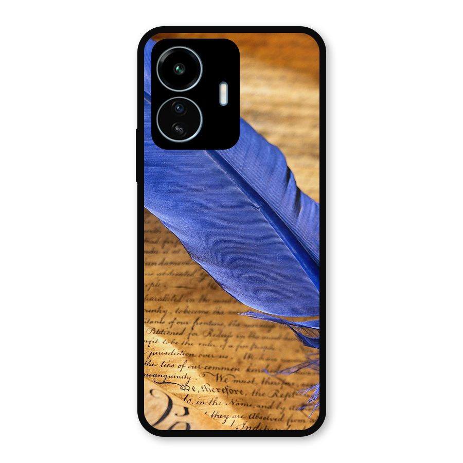 Beautiful Blue Feather Metal Back Case for vivo iQOO Z6 Lite 5G