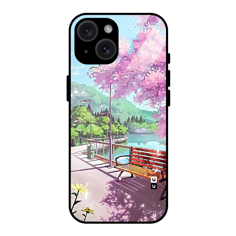 Beautiful Cherry Blossom Landscape Glass Back Case for iPhone 15