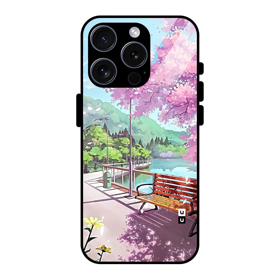 Beautiful Cherry Blossom Landscape Glass Back Case for iPhone 15 Pro