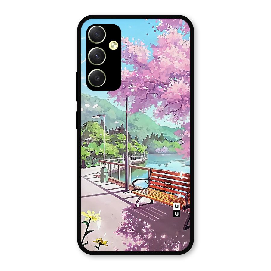 Beautiful Cherry Blossom Landscape Metal Back Case for Galaxy A34