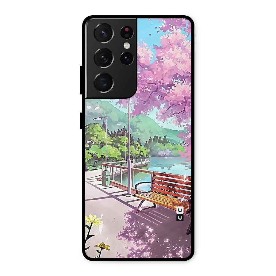 Beautiful Cherry Blossom Landscape Metal Back Case for Galaxy S21 Ultra 5G