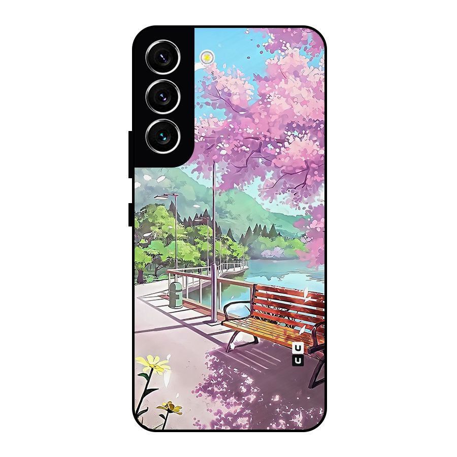 Beautiful Cherry Blossom Landscape Metal Back Case for Galaxy S22 5G