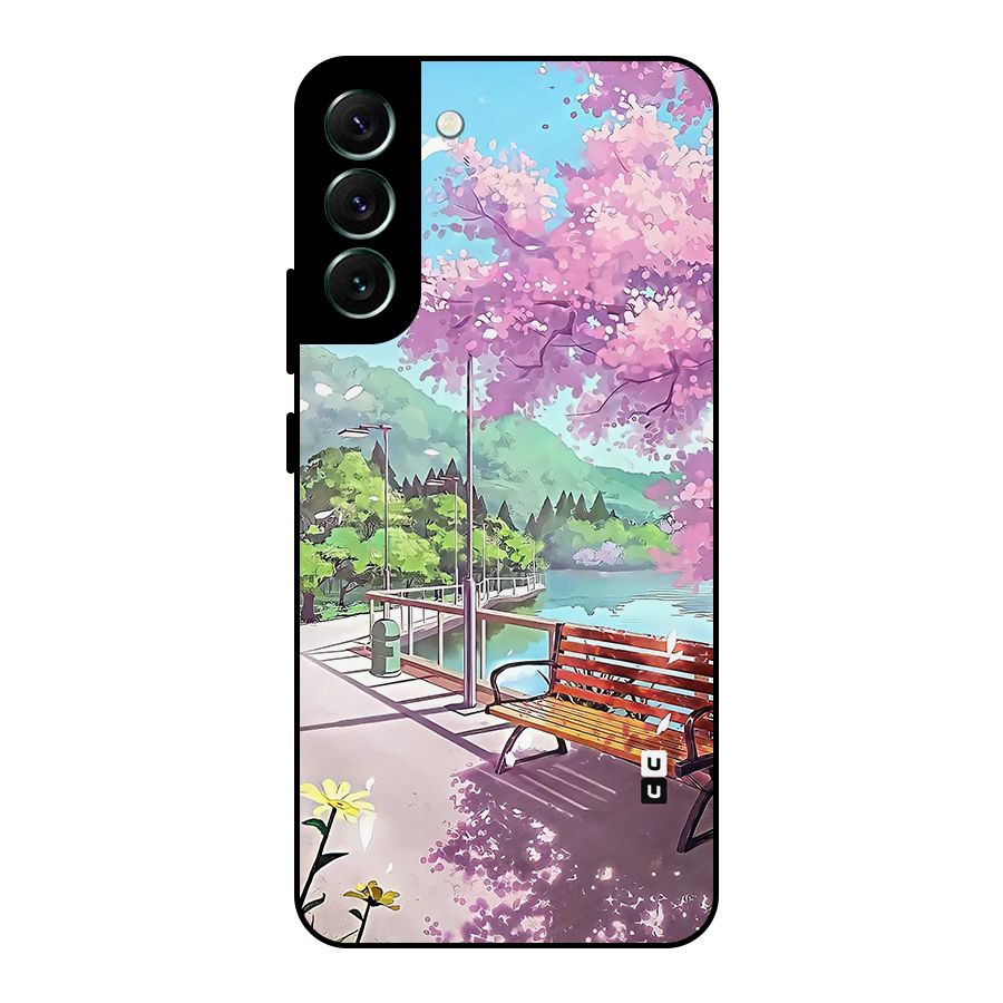 Beautiful Cherry Blossom Landscape Metal Back Case for Galaxy S22 Plus 5G