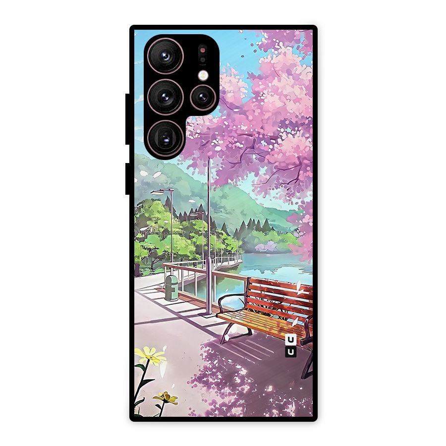 Beautiful Cherry Blossom Landscape Metal Back Case for Galaxy S22 Ultra 5G
