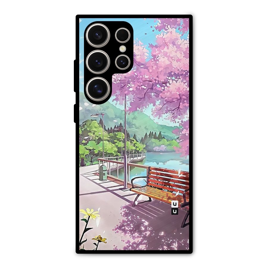 Beautiful Cherry Blossom Landscape Metal Back Case for Galaxy S24 Ultra