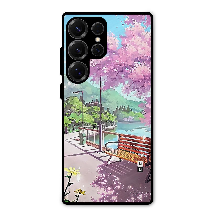 Beautiful Cherry Blossom Landscape Metal Back Case for Galaxy S25 Ultra