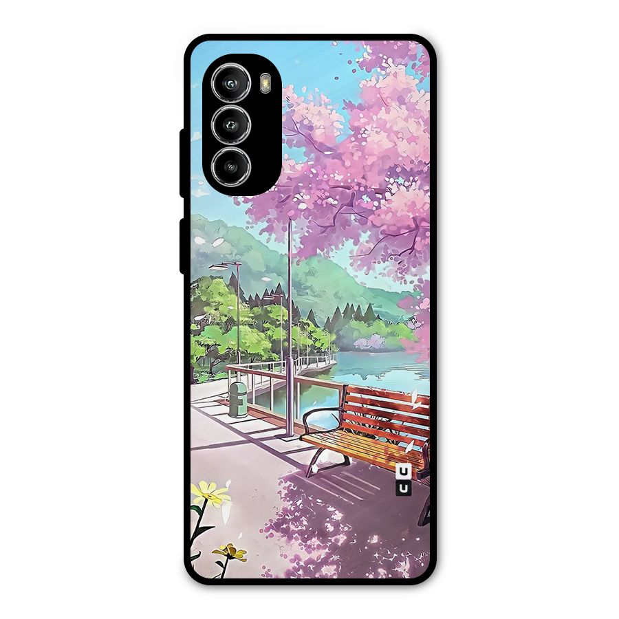 Beautiful Cherry Blossom Landscape Metal Back Case for Moto G52