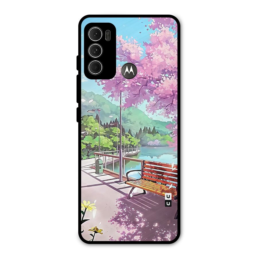 Beautiful Cherry Blossom Landscape Metal Back Case for Moto G60