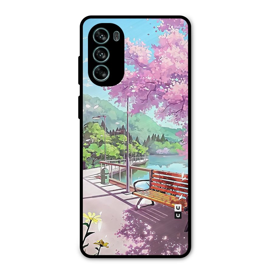 Beautiful Cherry Blossom Landscape Metal Back Case for Moto G62