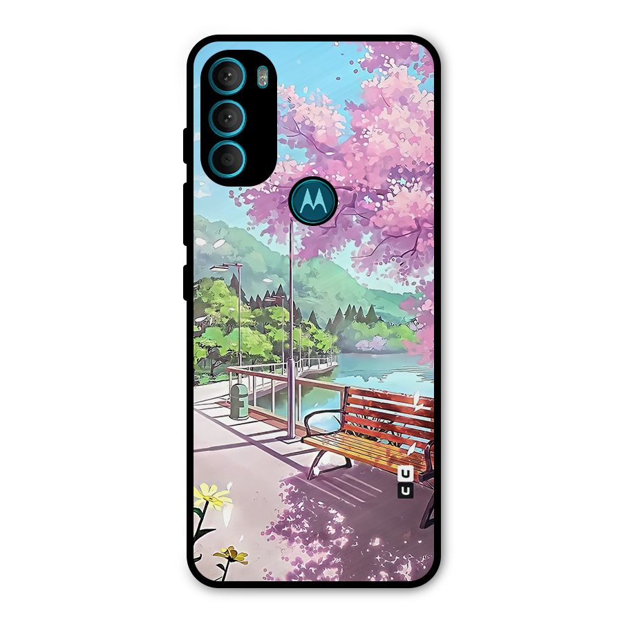 Beautiful Cherry Blossom Landscape Metal Back Case for Moto G71 5G