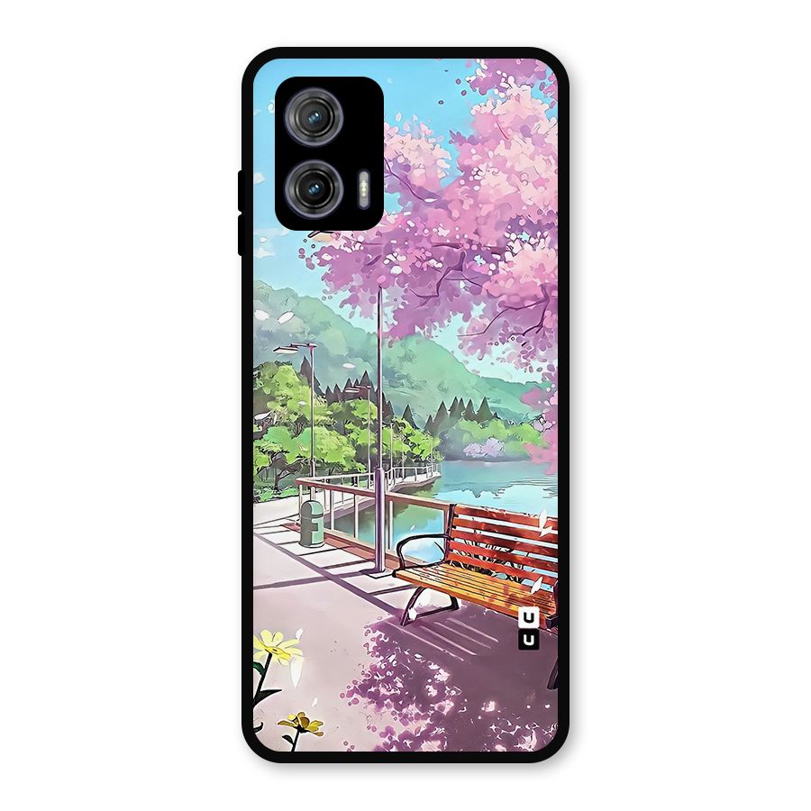 Beautiful Cherry Blossom Landscape Metal Back Case for Moto G73