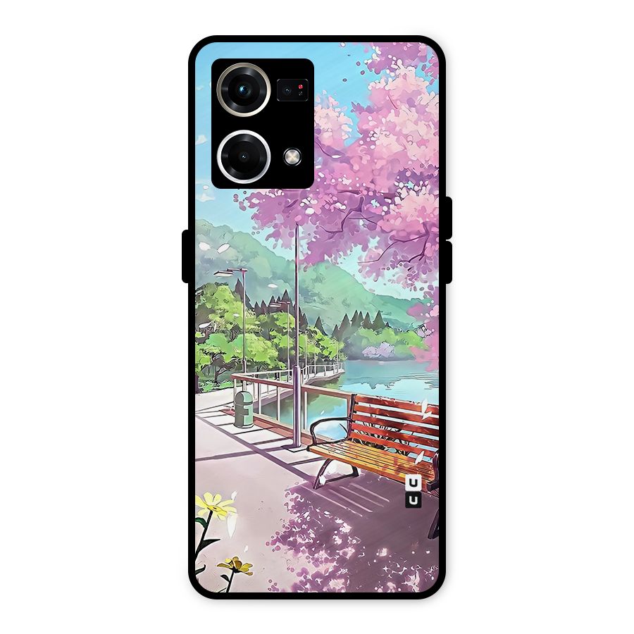 Beautiful Cherry Blossom Landscape Metal Back Case for Oppo F21 Pro 4G