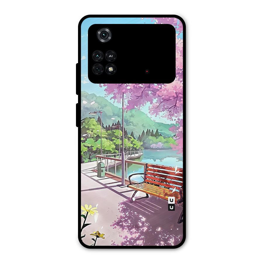 Beautiful Cherry Blossom Landscape Metal Back Case for Poco M4 Pro 4G