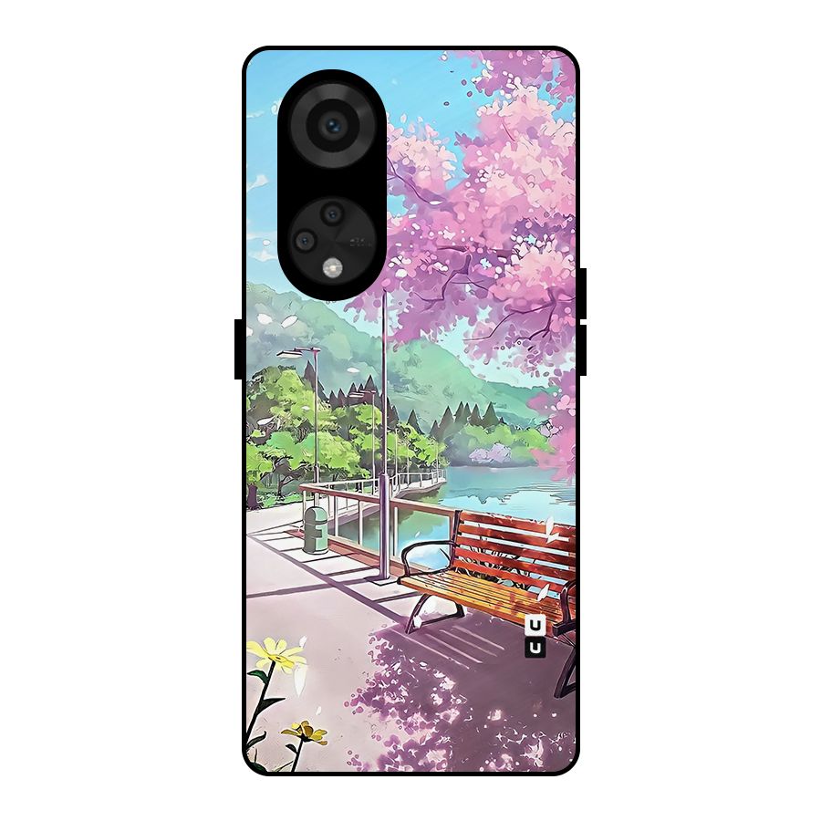 Beautiful Cherry Blossom Landscape Metal Back Case for Reno8 T 5G