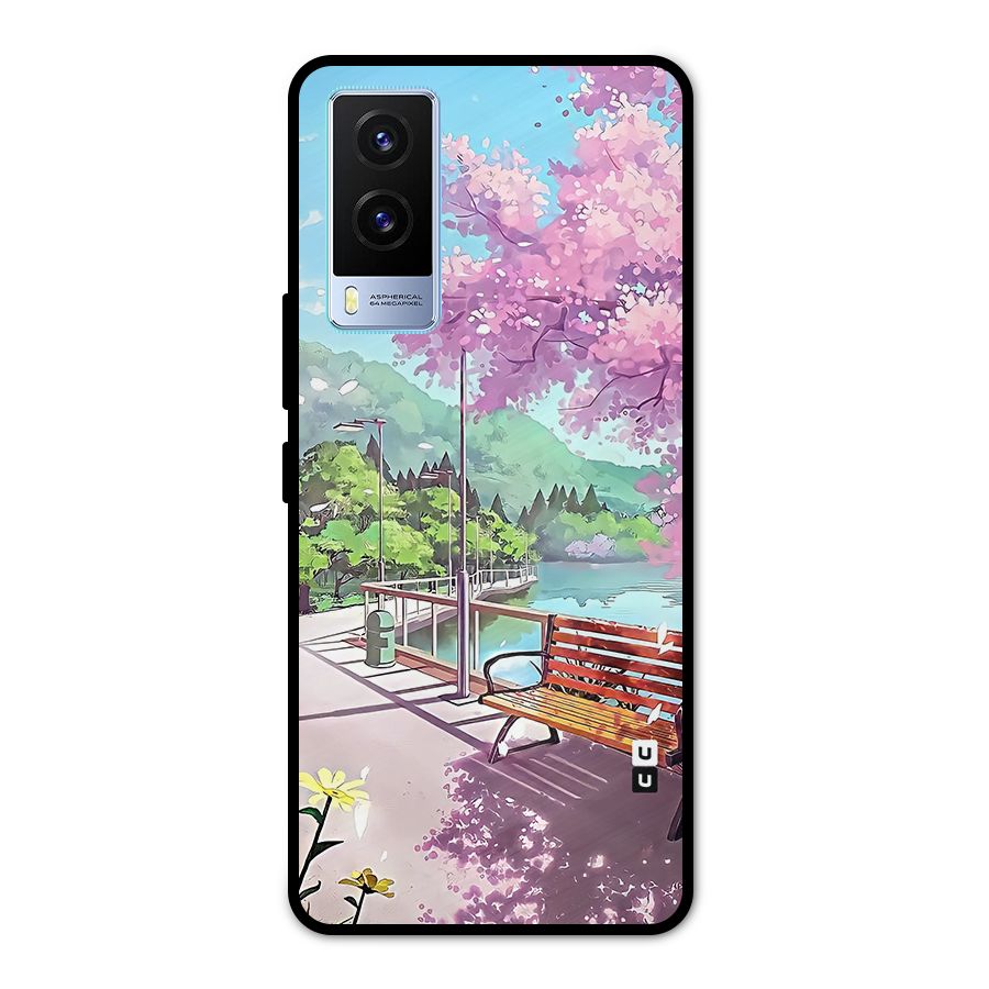 Beautiful Cherry Blossom Landscape Metal Back Case for Vivo V21e 5G