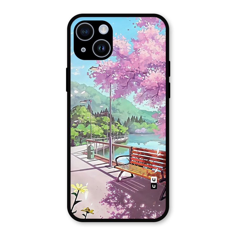 Beautiful Cherry Blossom Landscape Metal Back Case for iPhone 14