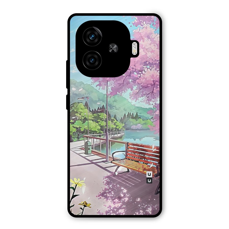Beautiful Cherry Blossom Landscape Metal Back Case for iQOO Z9 Turbo