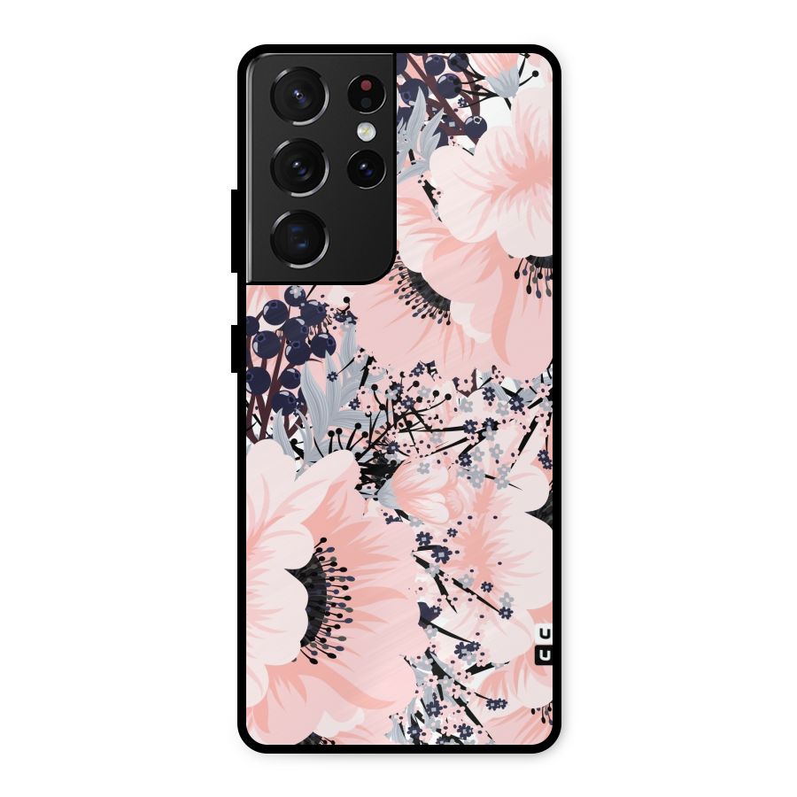 Beautiful Flowers Metal Back Case for Galaxy S21 Ultra 5G