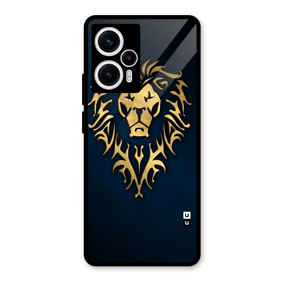 Beautiful Golden Lion Design Glass Back Case for Poco F5