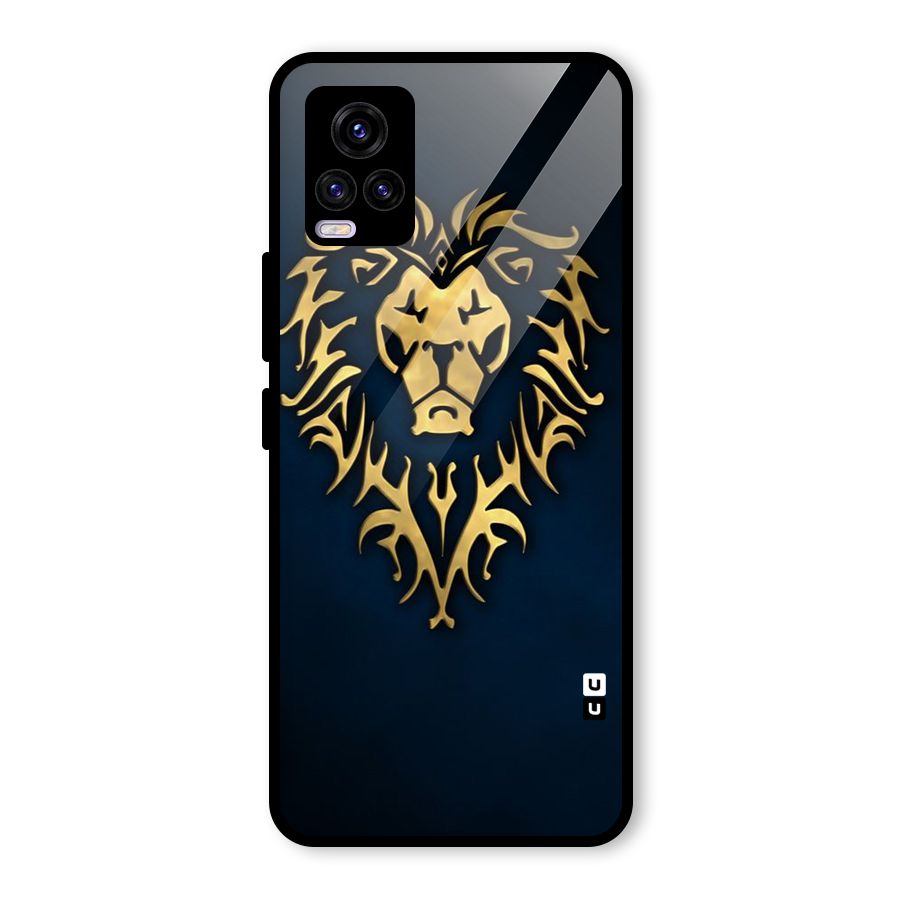Beautiful Golden Lion Design Glass Back Case for Vivo V20 2021