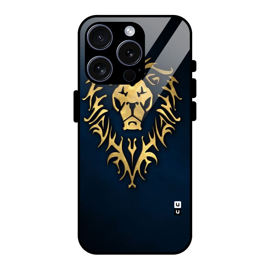 Beautiful Golden Lion Design Glass Back Case for iPhone 15 Pro