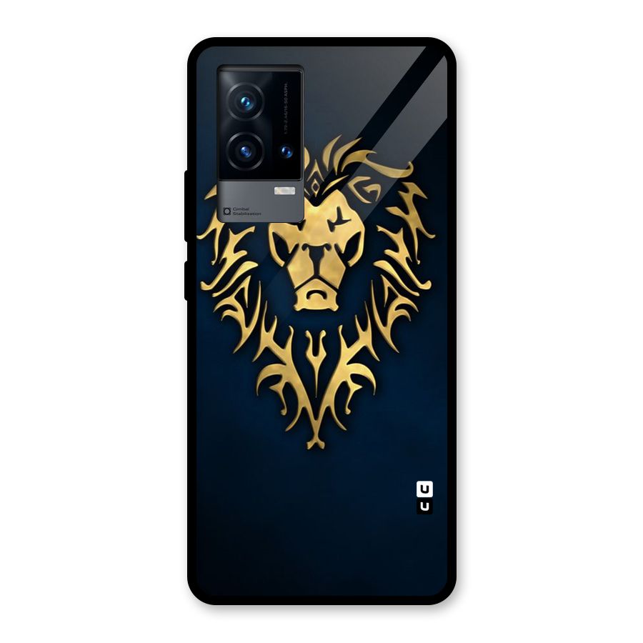 Beautiful Golden Lion Design Glass Back Case for iQOO 9 5G