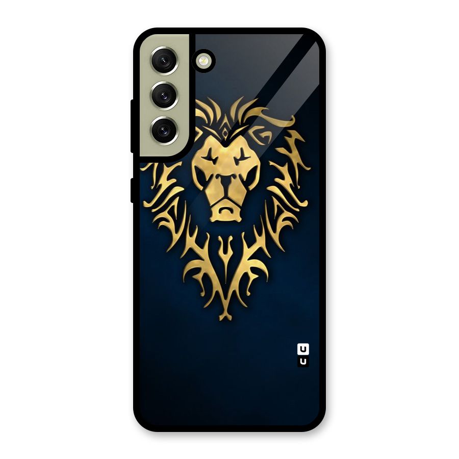 Beautiful Golden Lion Design Metal Back Case for Galaxy S21 FE 5G (2023)