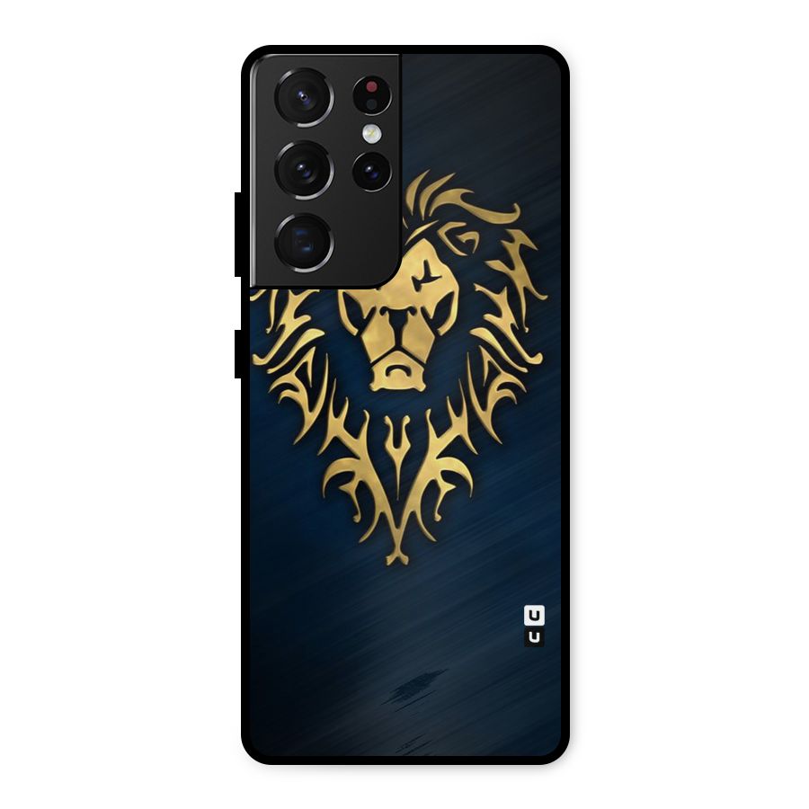 Beautiful Golden Lion Design Metal Back Case for Galaxy S21 Ultra 5G