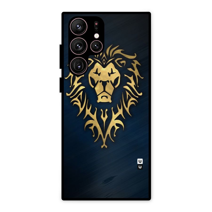 Beautiful Golden Lion Design Metal Back Case for Galaxy S22 Ultra 5G