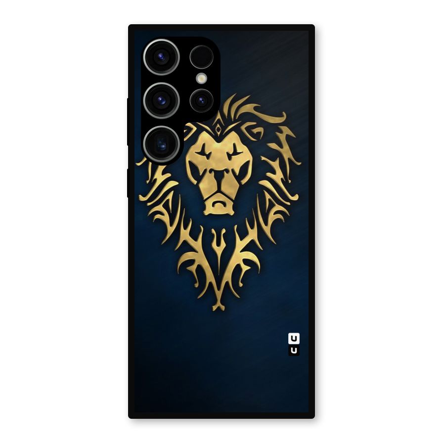 Beautiful Golden Lion Design Metal Back Case for Galaxy S23 Ultra