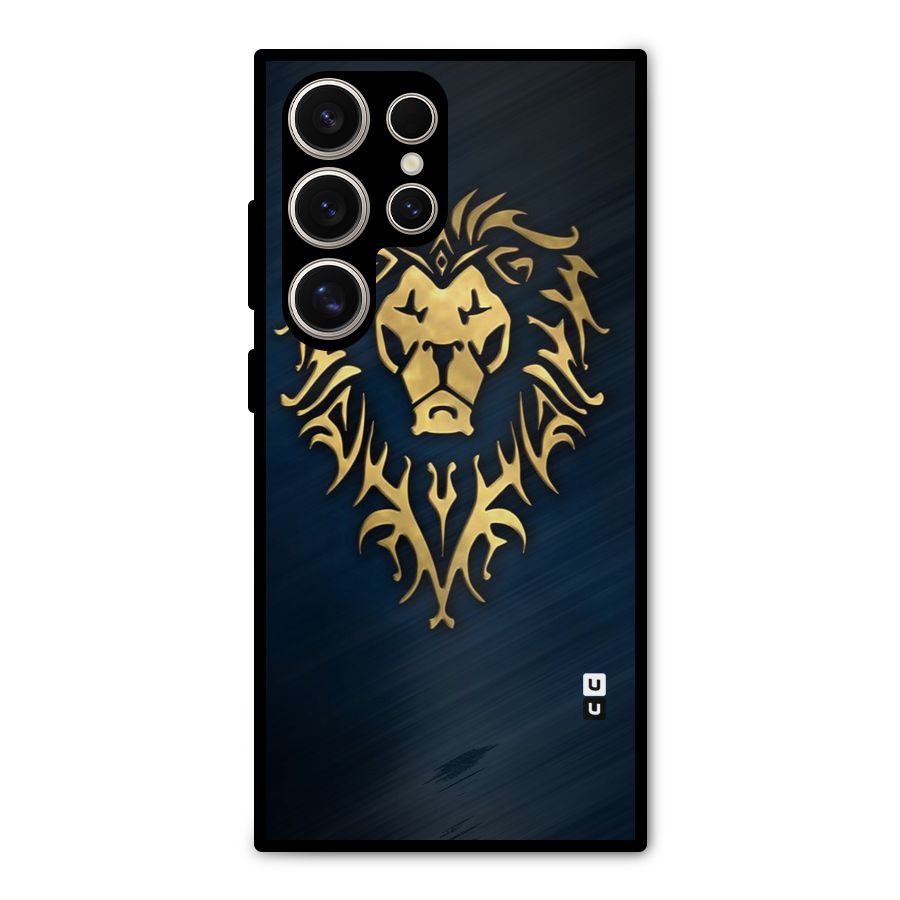 Beautiful Golden Lion Design Metal Back Case for Galaxy S24 Ultra