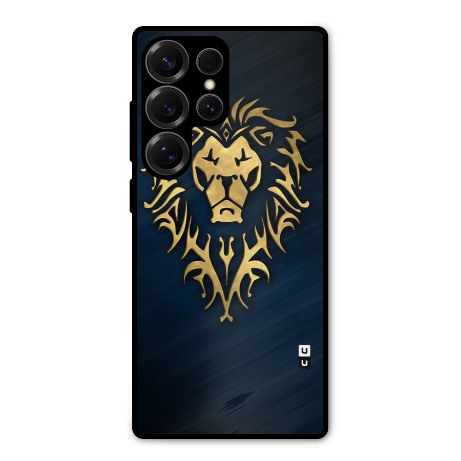Beautiful Golden Lion Design Metal Back Case for Galaxy S25 Ultra