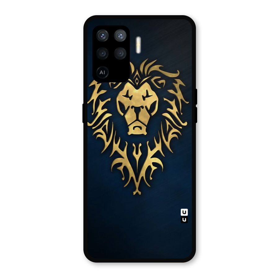 Beautiful Golden Lion Design Metal Back Case for Oppo F19 Pro