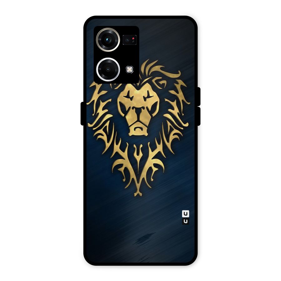 Beautiful Golden Lion Design Metal Back Case for Oppo F21 Pro 4G