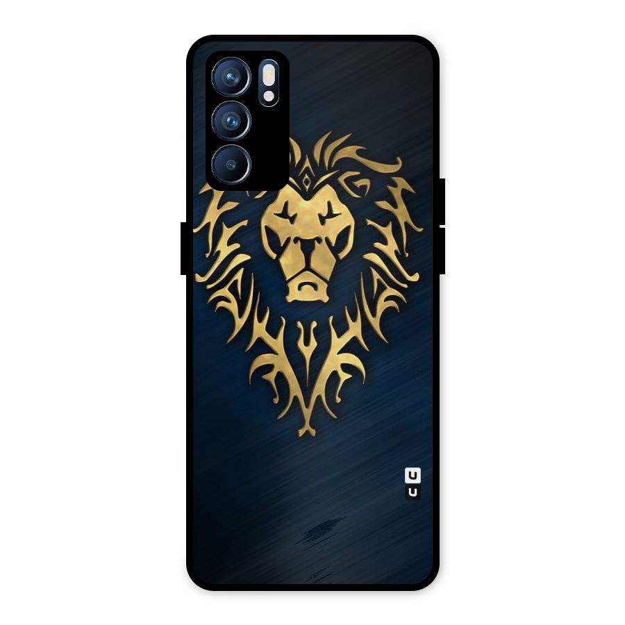 Beautiful Golden Lion Design Metal Back Case for Oppo Reno6 5G
