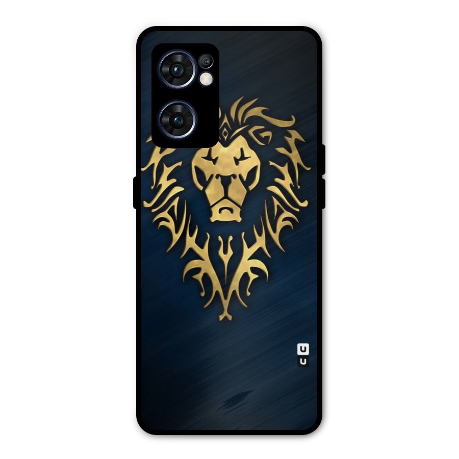 Beautiful Golden Lion Design Metal Back Case for Oppo Reno7 5G