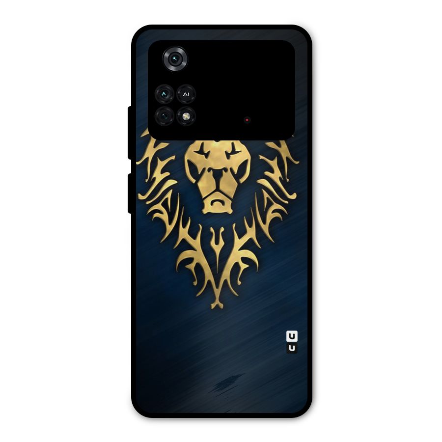 Beautiful Golden Lion Design Metal Back Case for Poco M4 Pro 4G