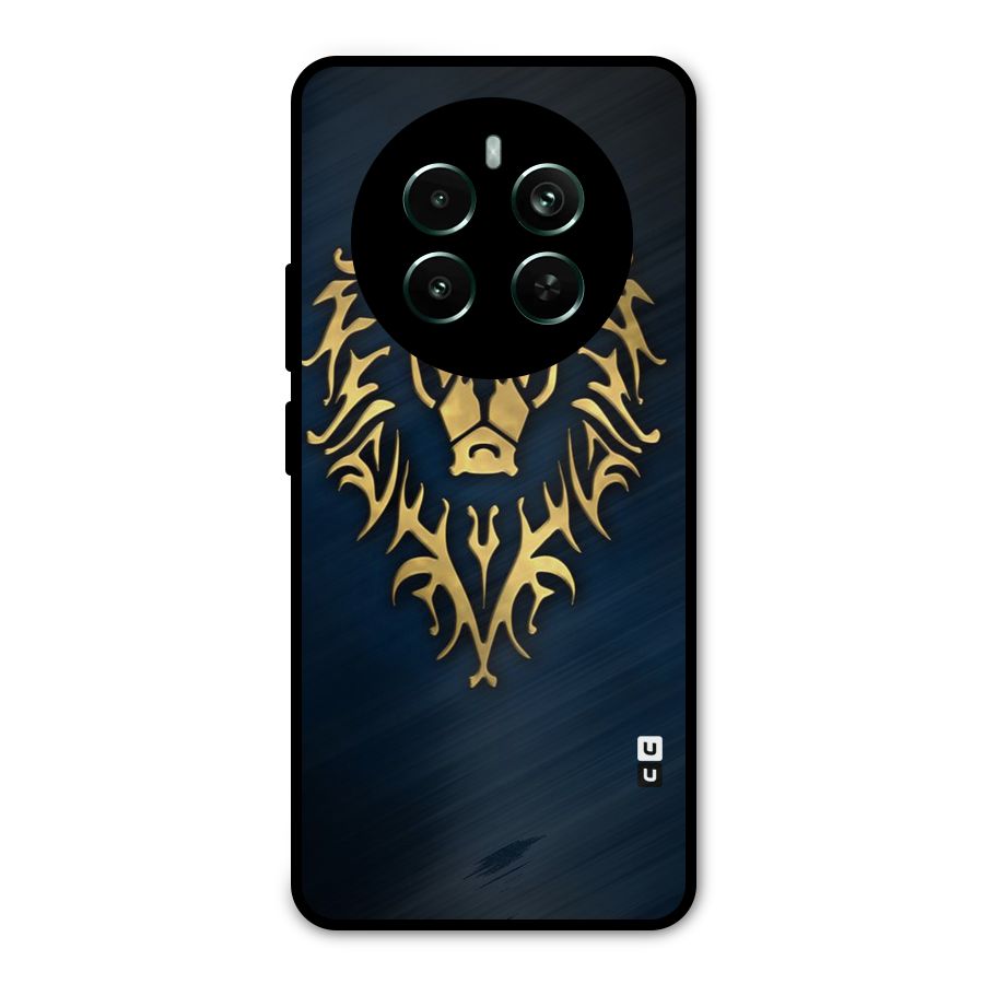 Beautiful Golden Lion Design Metal Back Case for Realme 12 Pro Plus