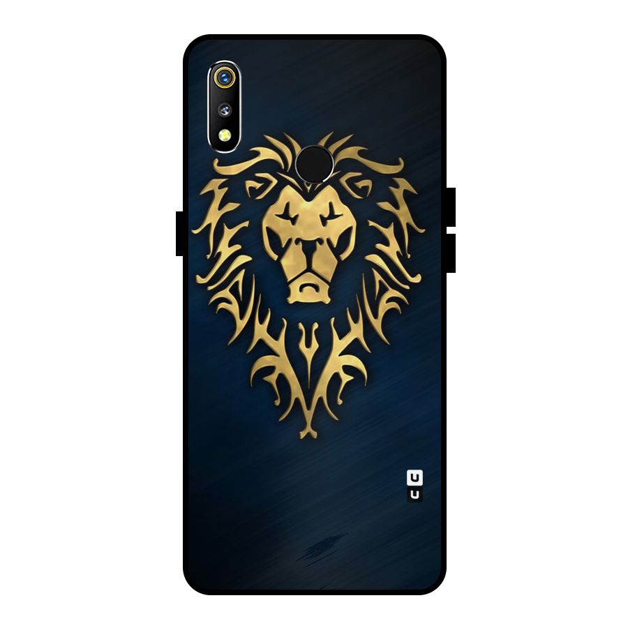 Beautiful Golden Lion Design Metal Back Case for Realme 3